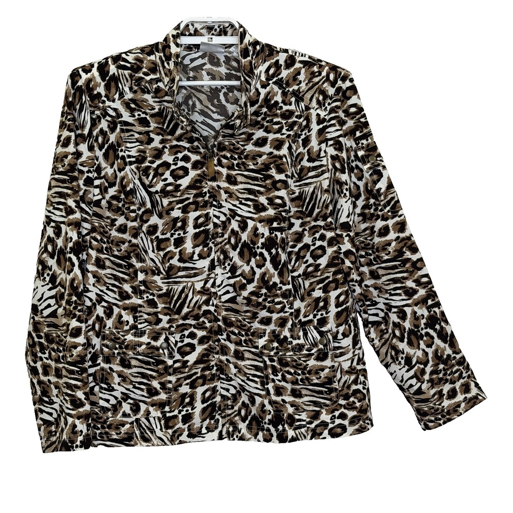 Chioc's Zenergy Lightweight Jacket‎ Womens Size 2 Large Animal Print Zip Front